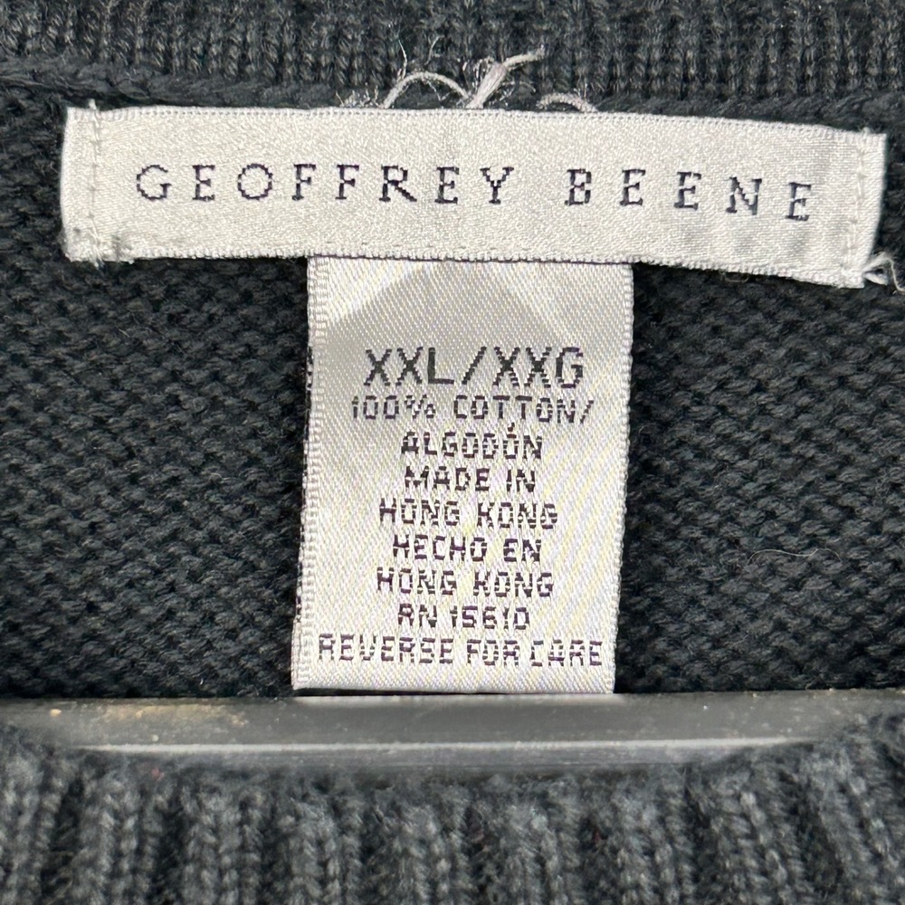 Geoffrey Beene Sweater Mens XXL Black Cotton Textured Grid Pattern Crew Neck - Picture 6 of 13